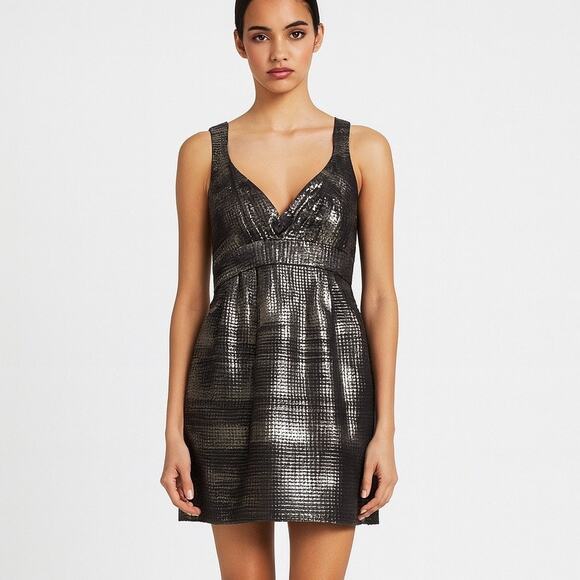 Saks Fifth Avenue 548 Metallic Silver Dress - Picture 1 of 8